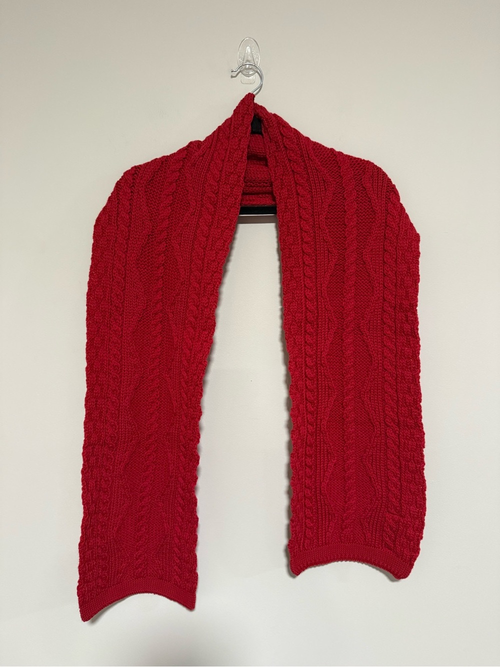 Arancrafts Classic Red Cable Knit Merino Wool Scarf Made in Ireland